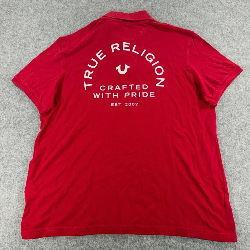 True Religion Mens Red Short Sleeve Logo Graphic Polo Shirt XXL
